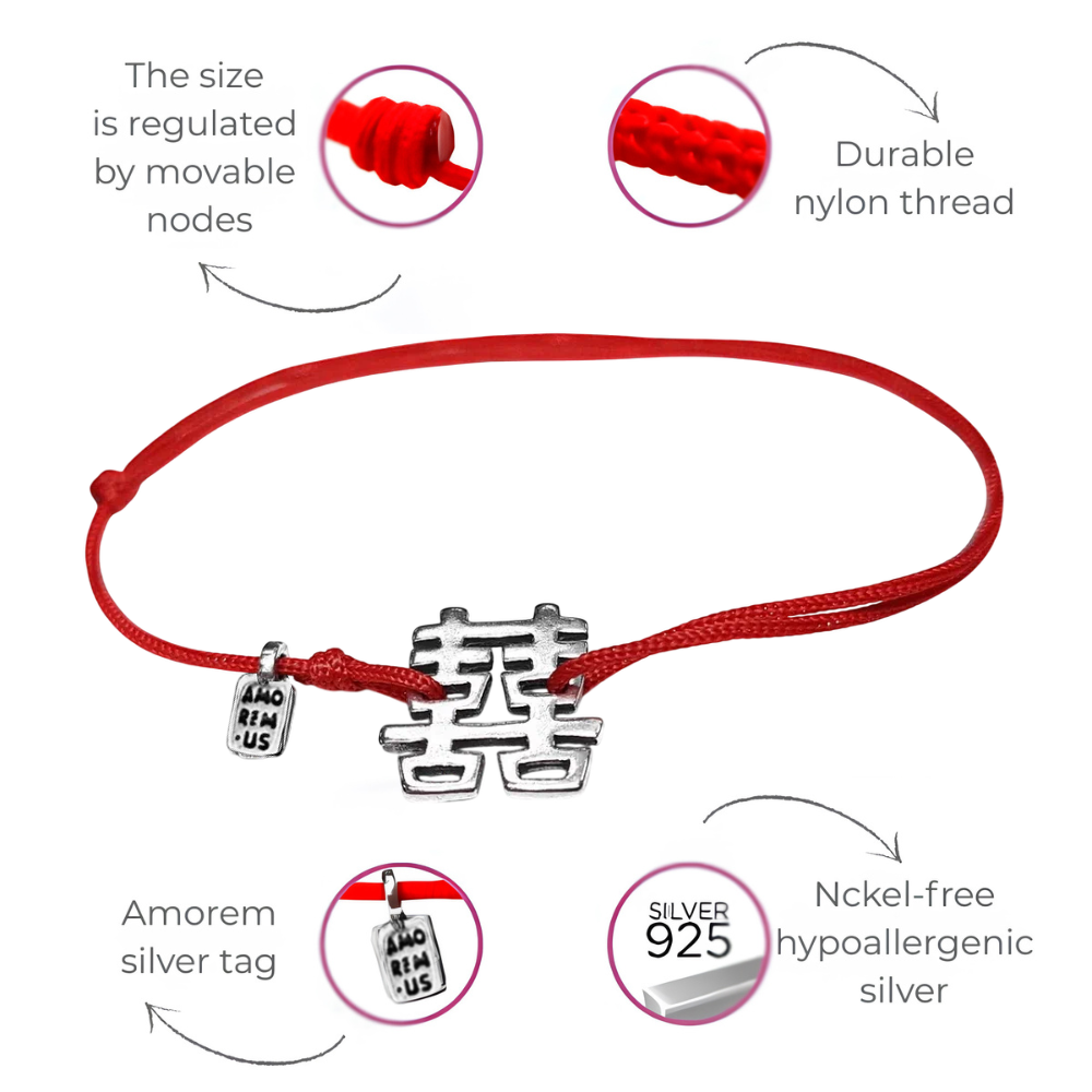 Bracelet Double Luck Double Happiness - Feng Shui hieroglyph, silver 925