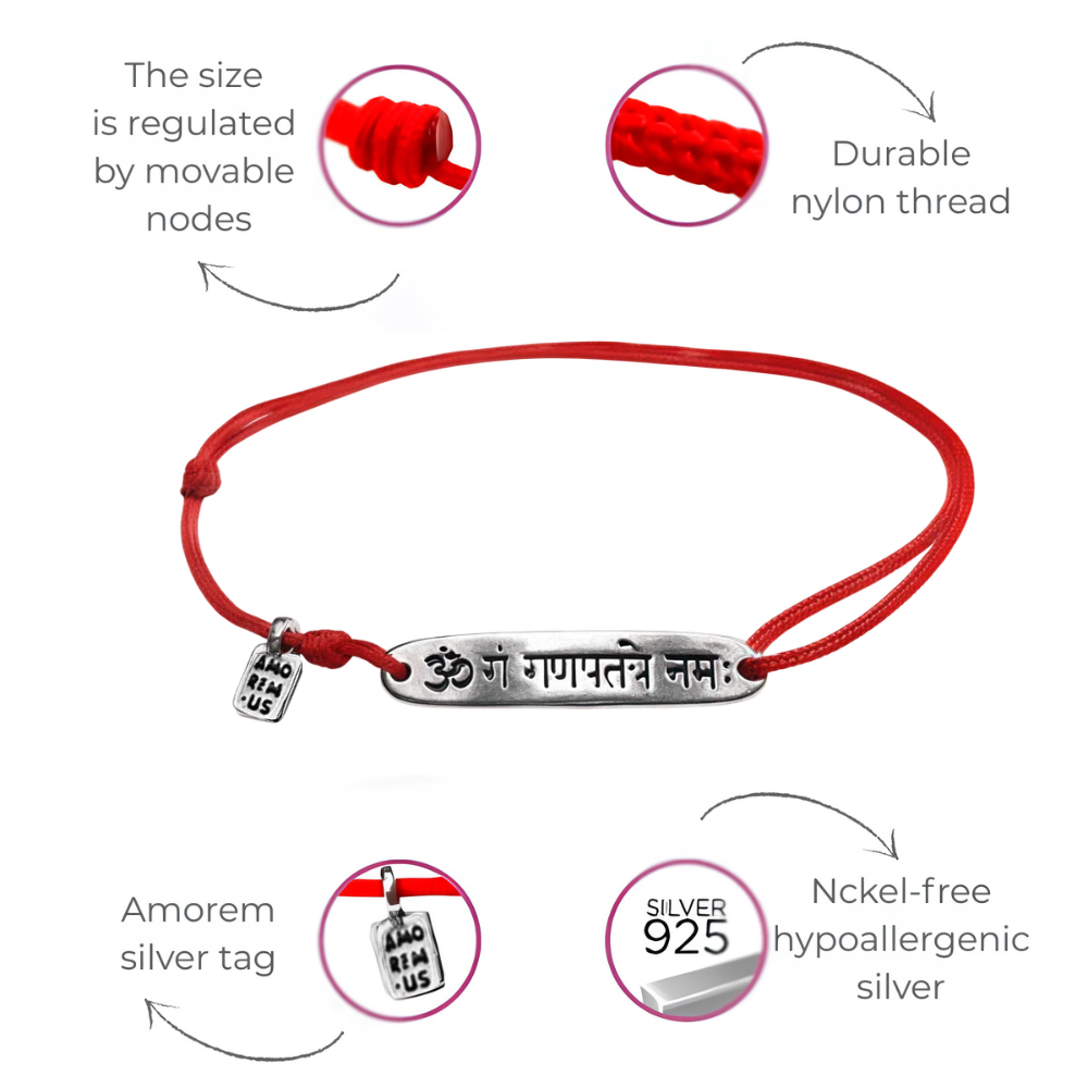 Ganesha Mantra Bracelet, Silver 925