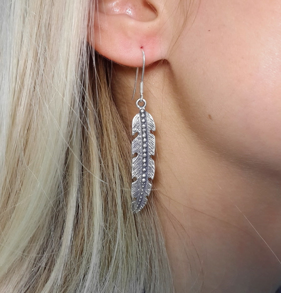 Feather earrings, sterling silver