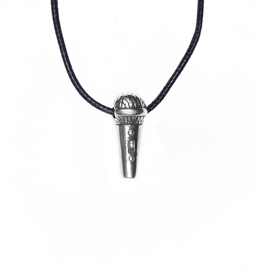 Microphone pendant, sterling silver