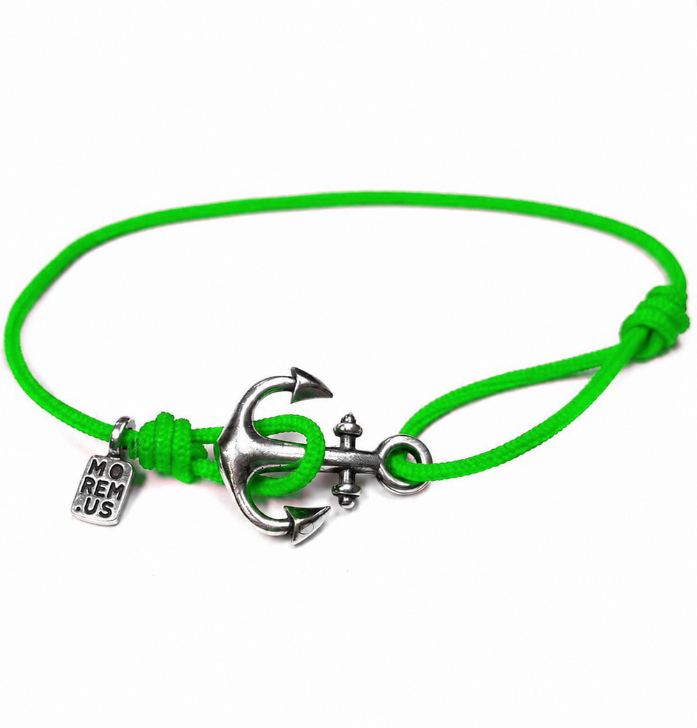 Anchor Bracelet — Green thread, sterling silver 925