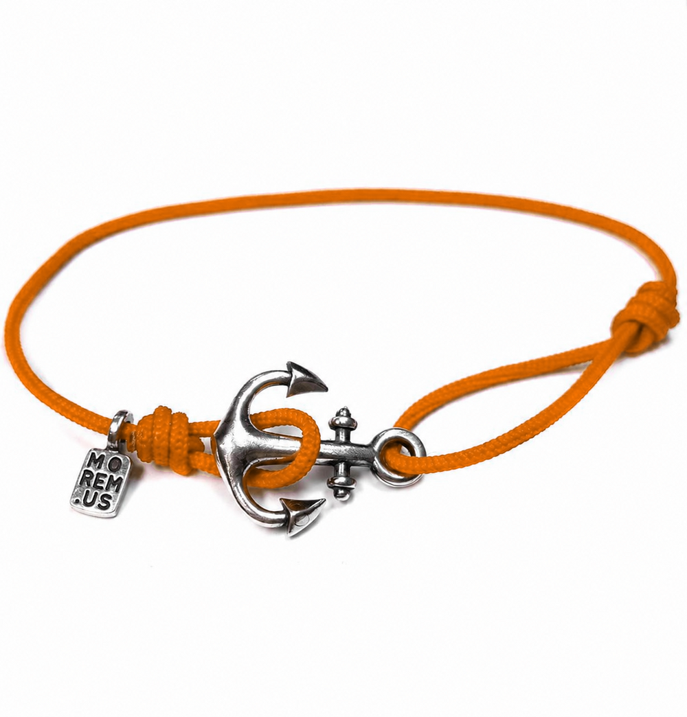 Anchor Bracelet — Orange thread, sterling silver 925