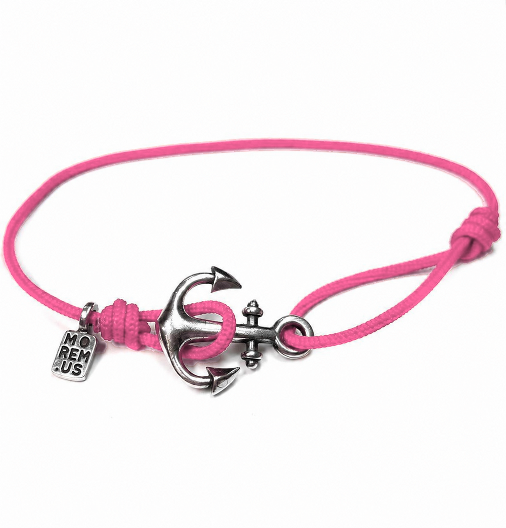 Anchor Bracelet — Pink thread, sterling silver 925