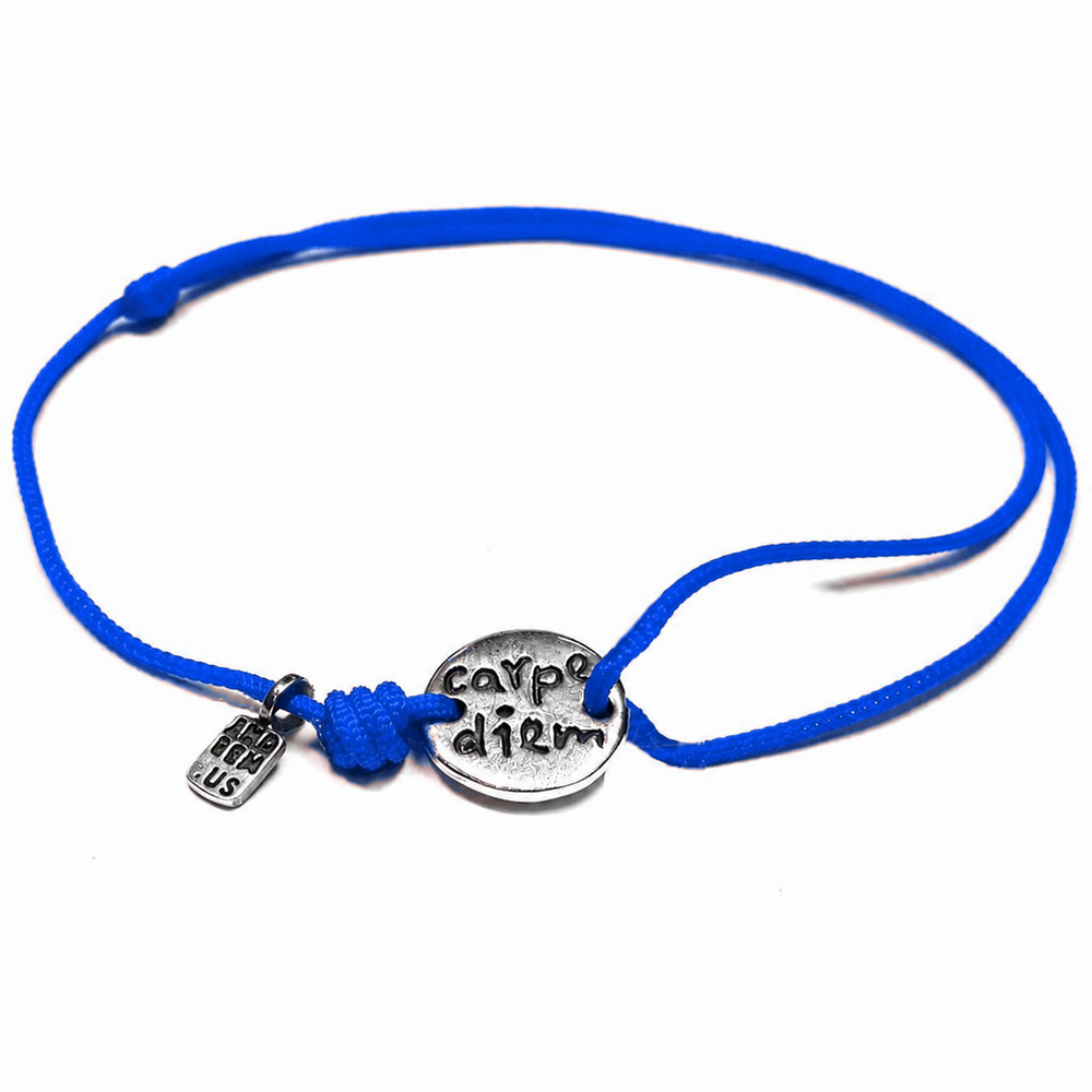 Carpe Diem Bracelet — Blue thread, sterling silver 925