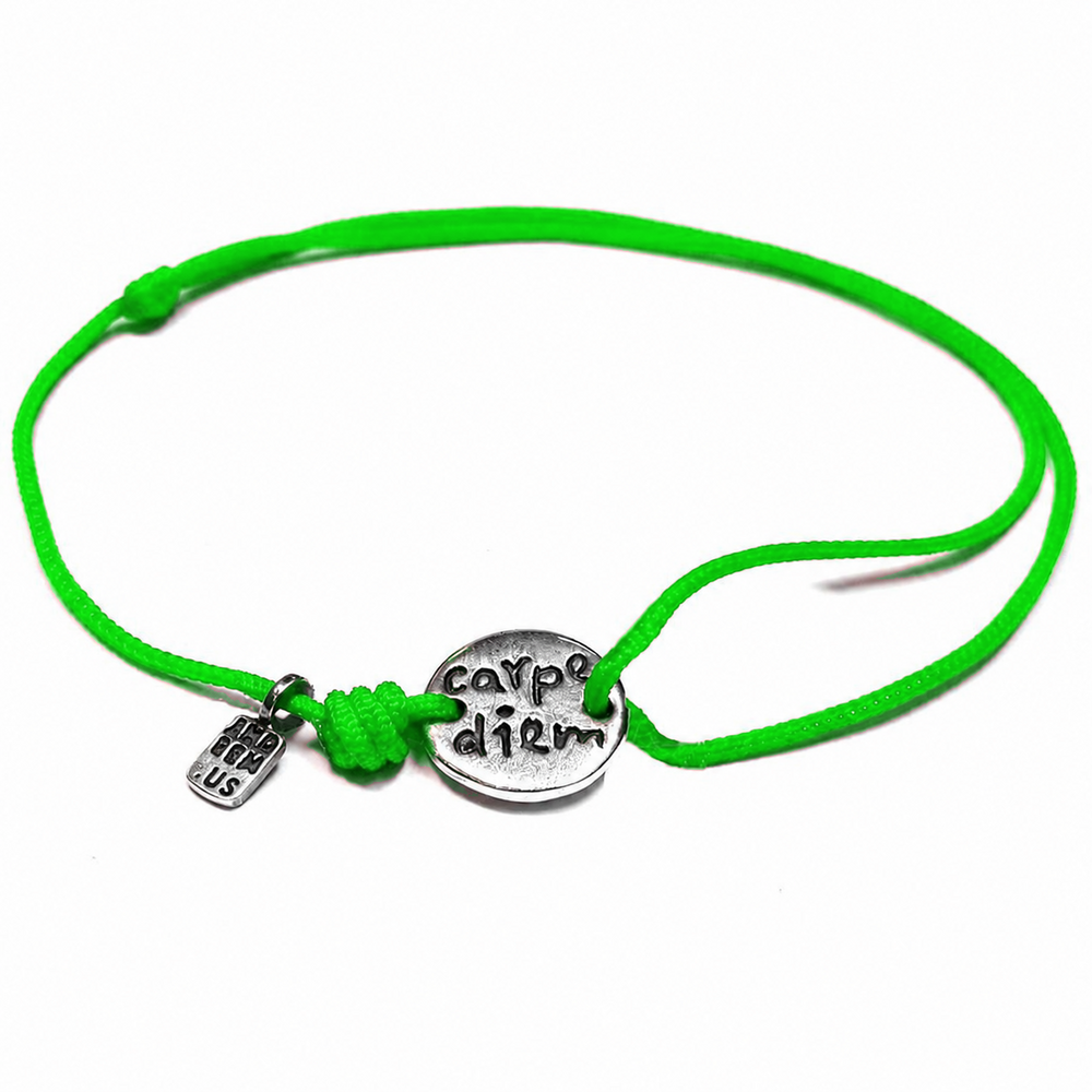 Carpe Diem Bracelet — Green thread, sterling silver 925
