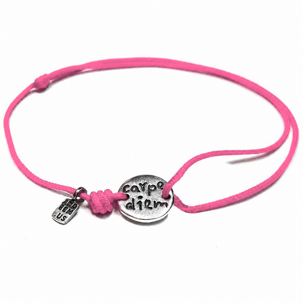 Carpe Diem Bracelet — Pink thread, sterling silver 925