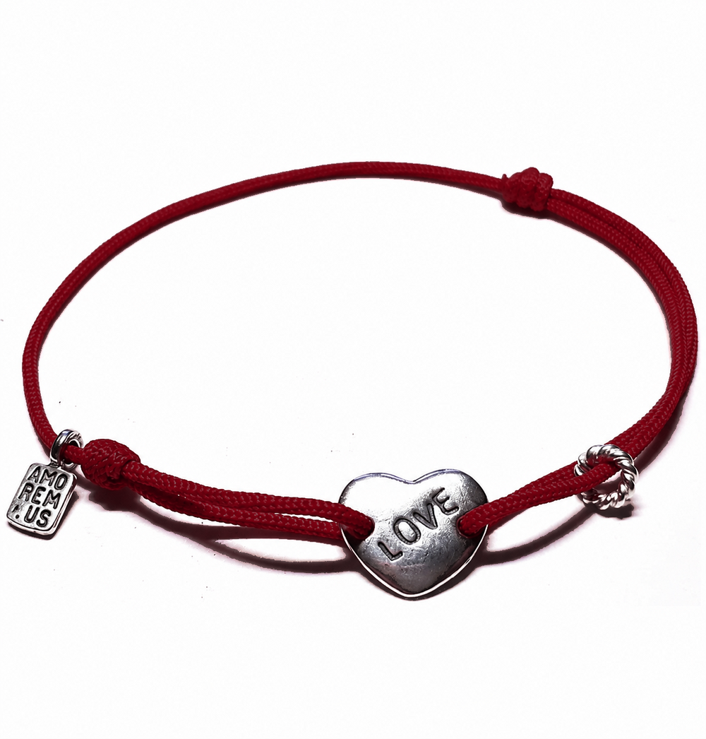 Love Bracelet — Burgundy thread, sterling silver 925