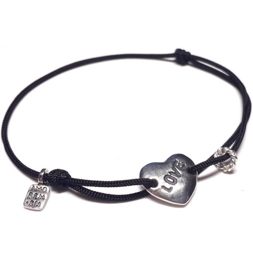 Love Bracelet — Charcoal thread, sterling silver 925