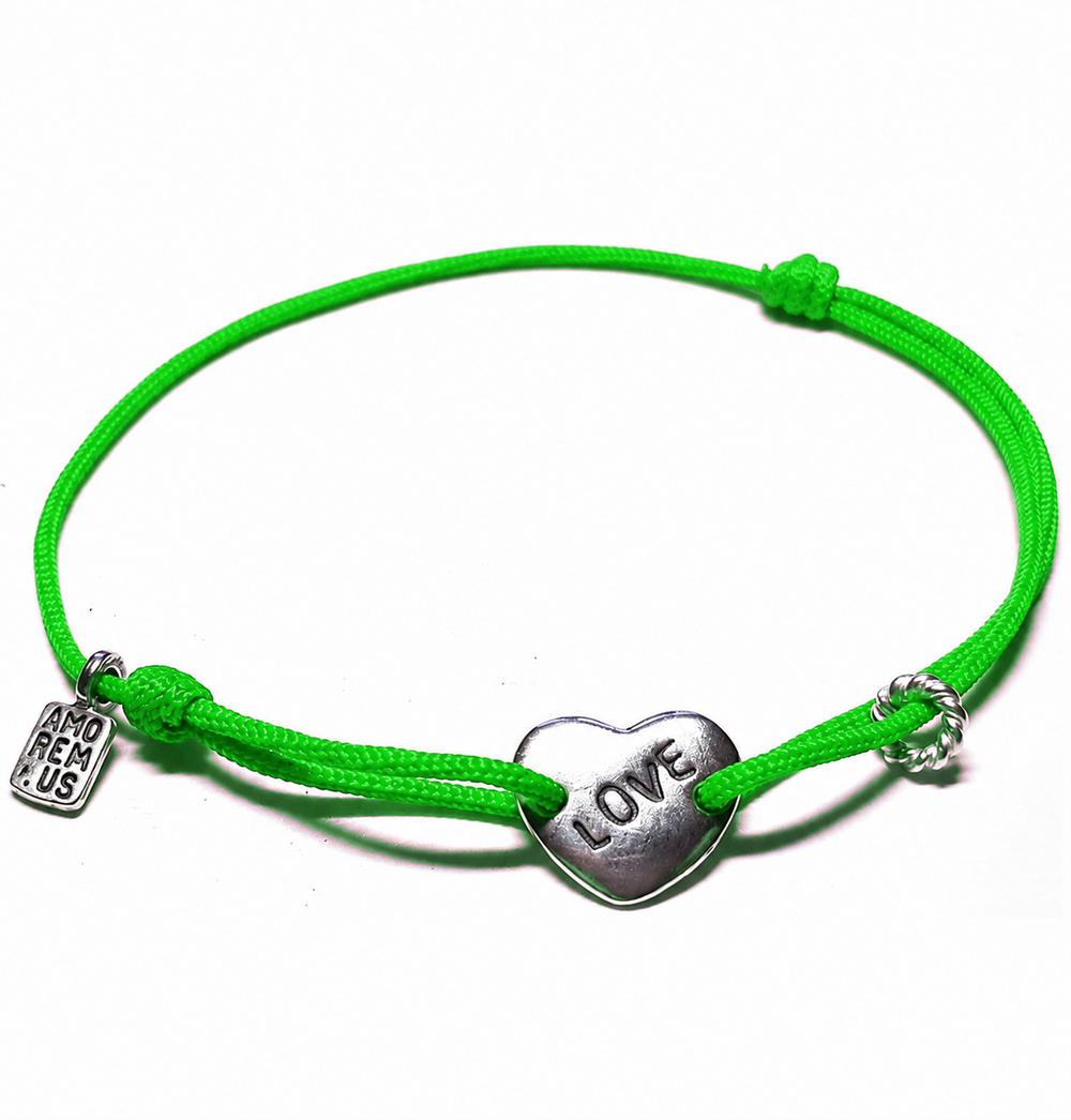 Love Bracelet — Green thread, sterling silver 925