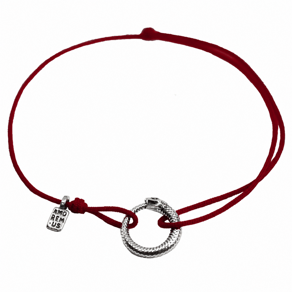 Ouroboros Bracelet — Burgundy thread, sterling silver 925