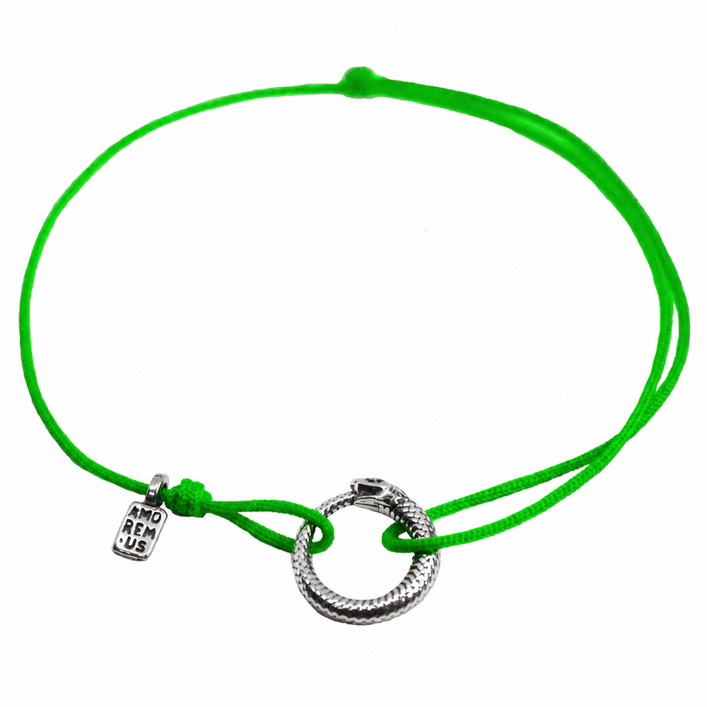 Ouroboros Bracelet — Green thread, sterling silver 925