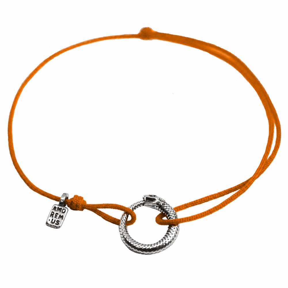 Ouroboros Bracelet — Orange thread, sterling silver 925