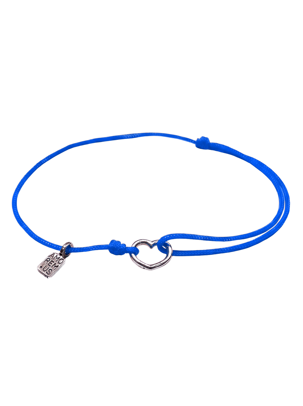 Heart Bracelet — 925 sterling silver bracelet on blue cord, meaningful jewelry by Amorem