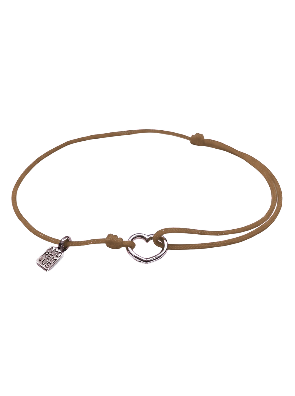 Heart Bracelet — 925 sterling silver bracelet on brown cord, meaningful jewelry by Amorem
