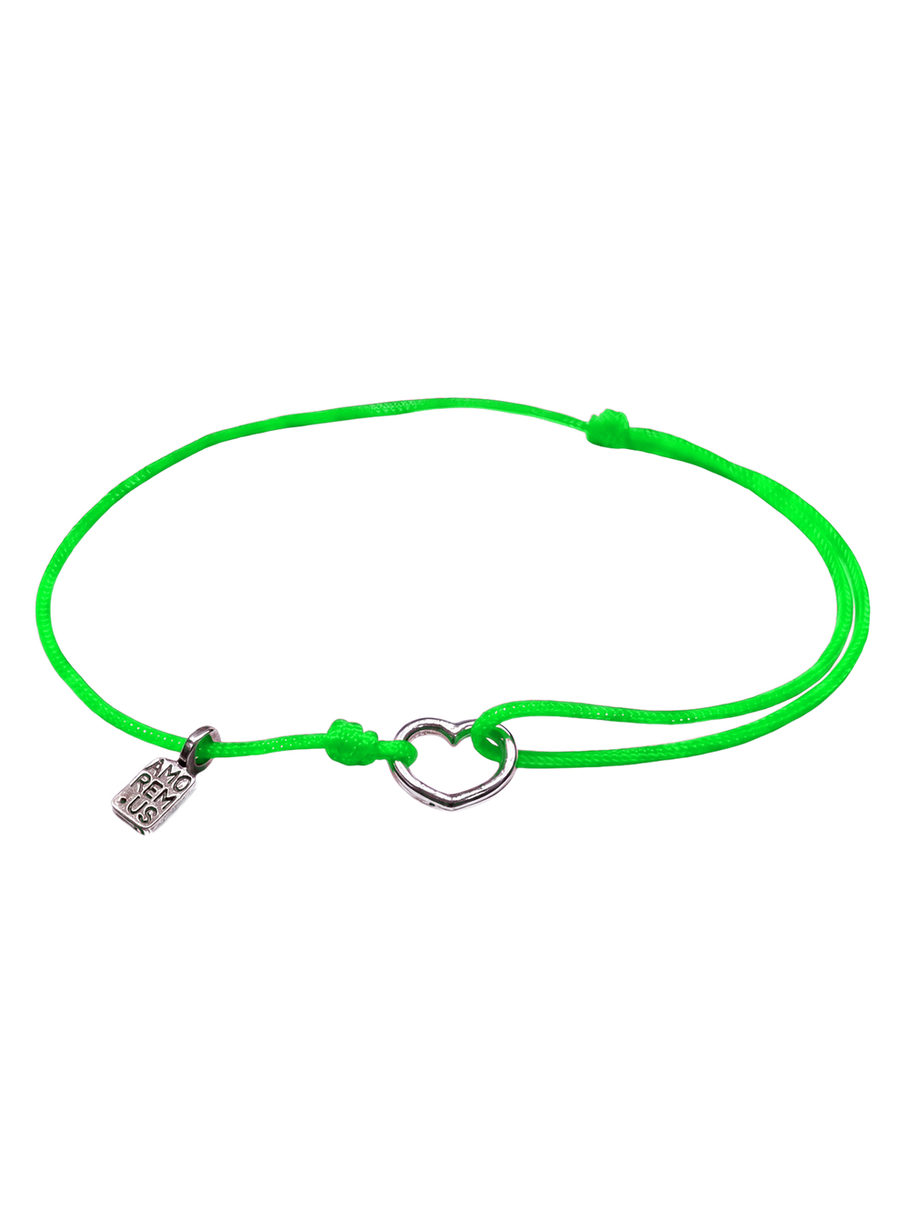 Heart Bracelet — 925 sterling silver bracelet on green cord, meaningful jewelry by Amorem