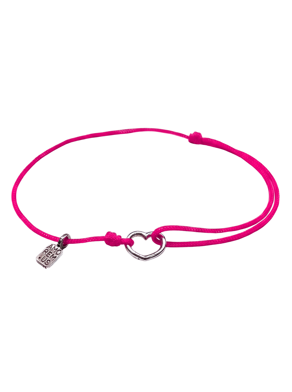 Heart Bracelet — 925 sterling silver bracelet on pink cord, meaningful jewelry by Amorem