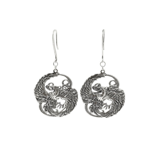 Phoenix earrings, sterling silver