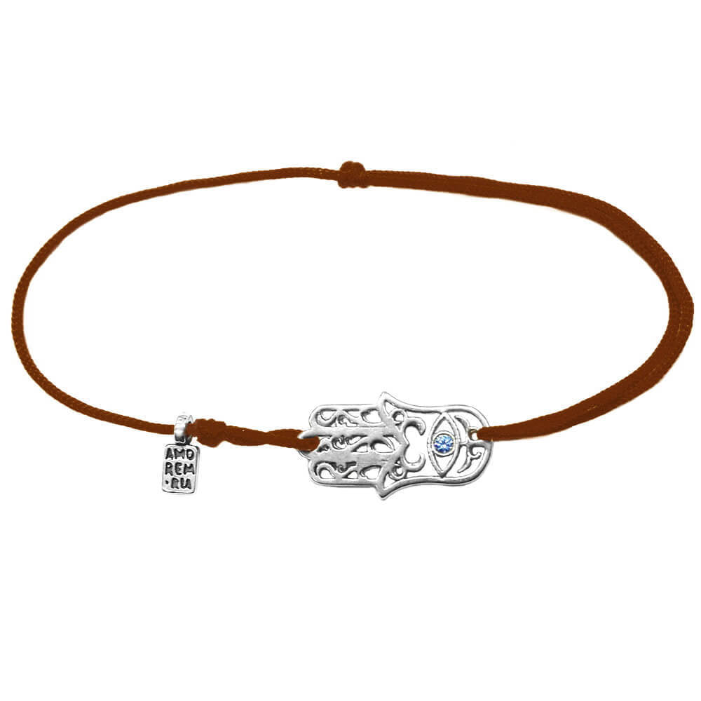 Hamsa bracelet with blue cubic zirconia, sterling silver