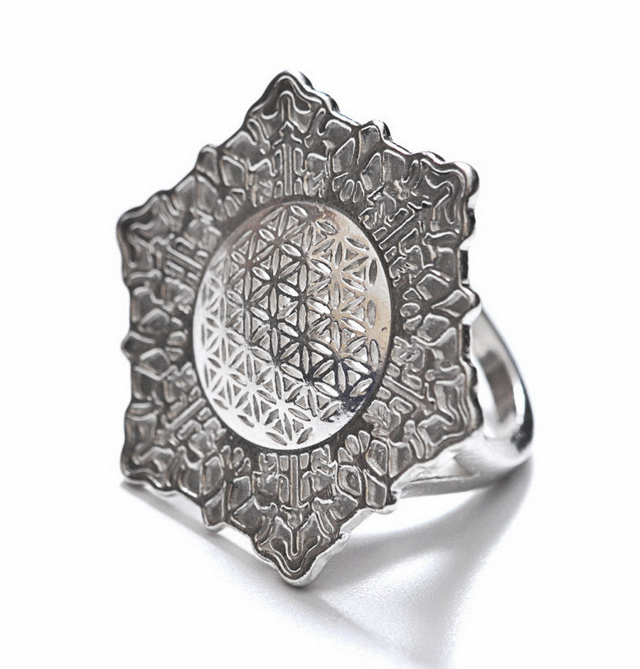 Flower of Life Ring 27mm, sterling silver