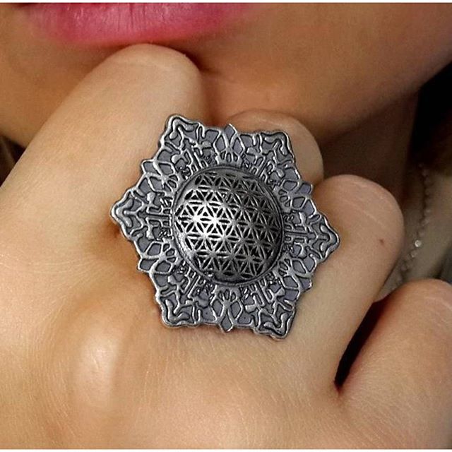 Flower of Life Ring 27mm, sterling silver