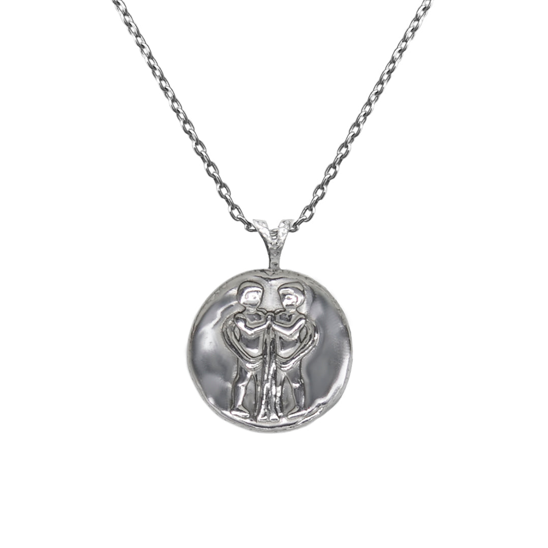 Pendant, Zodiac sign Gemini on a chain, sterling  silver