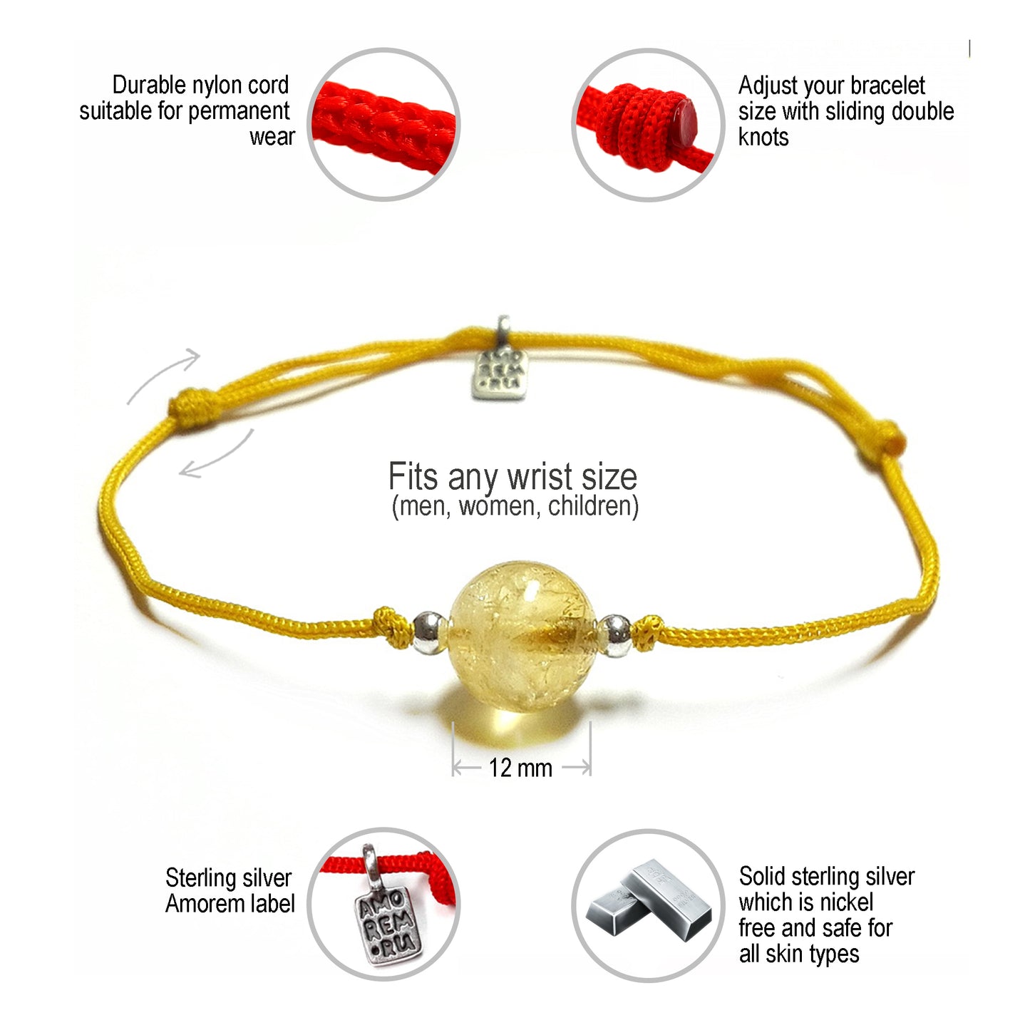 Manipura bracelet, for 3rd chakra, citrine