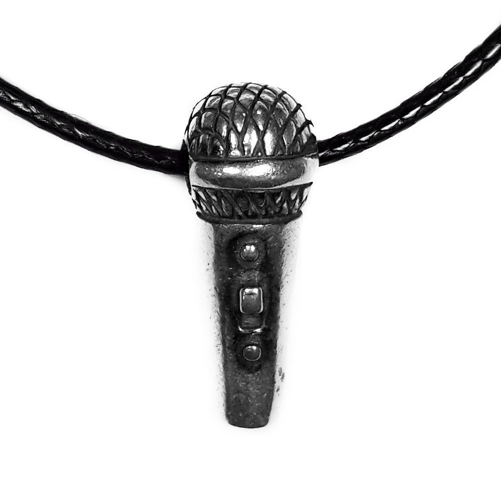 Microphone pendant, sterling silver