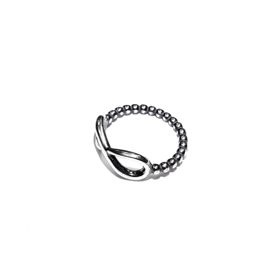 Infinity ring with spheres, sterling silver