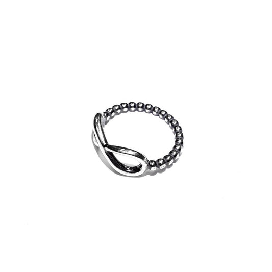 Infinity ring with spheres, sterling silver